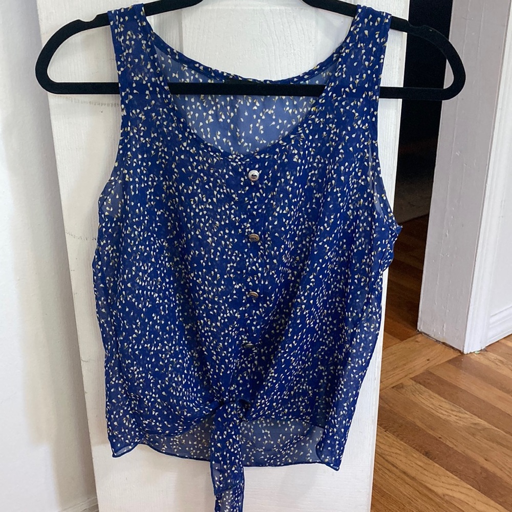 Blue floral tie front top